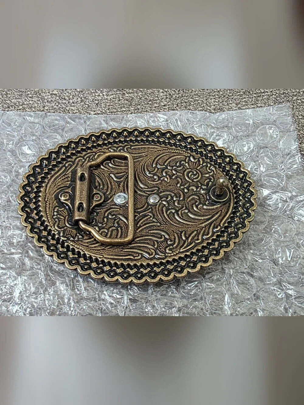 Ornate Rhinestone Horse Belt Buckle